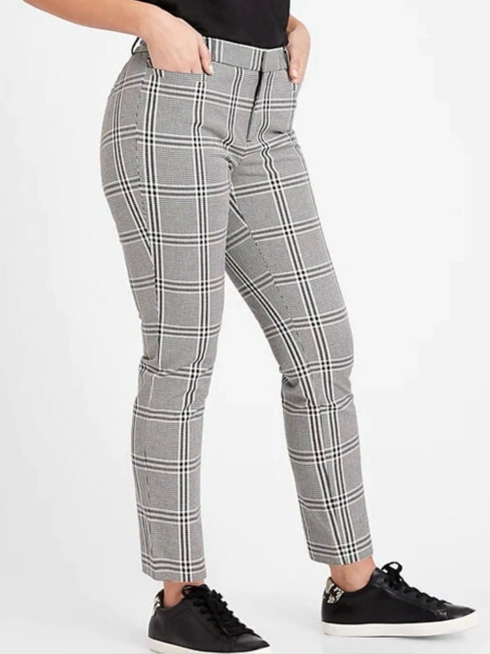 BANANA REPUBLIC Houndstooth Plaid Black White Sloan Ankle Pants Sz 2